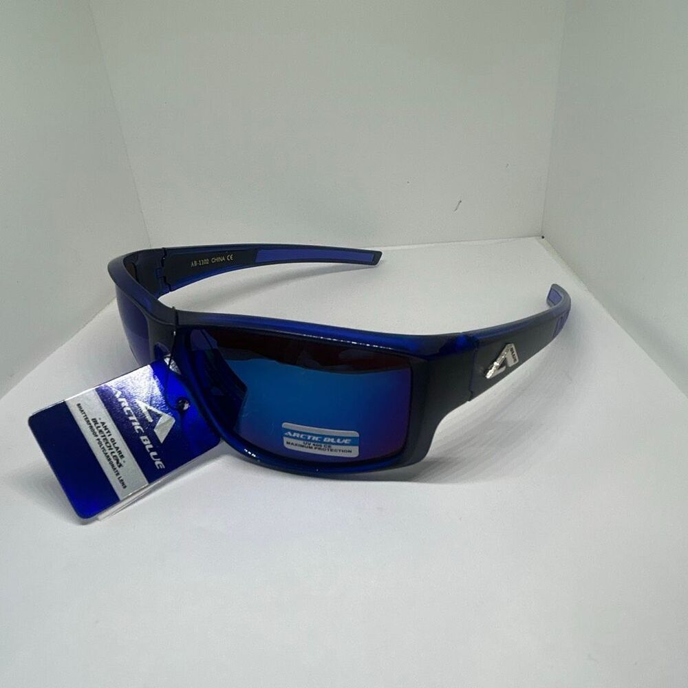 Arctic Blue Mirrored Blue Lens Wrap Sunglasses UV400 Protection